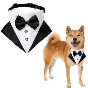 wedding suit dog collar pet saliva towel dog wedding triangle scarf (Color: Black and white striped triangular scarf collar suit)