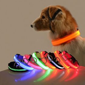 Glow-In-The-Dark Pet Collar For Dog & Cat; LED Dog Collar For Night Walking; USB charging (Color: Orange)