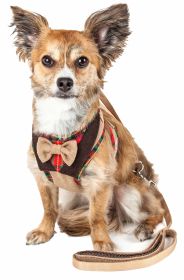 Pet Life Luxe 'Dapperbone' 2-In-1 Mesh Reversed Adjustable Dog Harness-Leash W/ Fashion Bowtie (size: small)