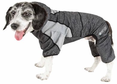 Pet Life Active 'Fur-Breeze' Heathered Performance 4-Way Stretch Two-Toned Full Bodied Hoodie (Color: Black)